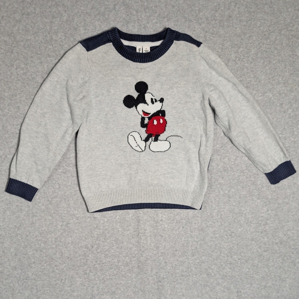 Janie and Jack Sweater Kids 4 Gray Disney Mickey Mouse Crew Neck